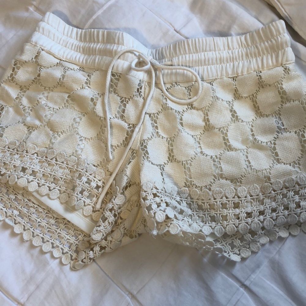Cream crochet shorts